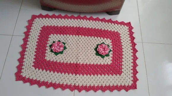 Jogo de Cozinha em Crochê 03 Peças - Flores Rosa Mesclado - foto 4
