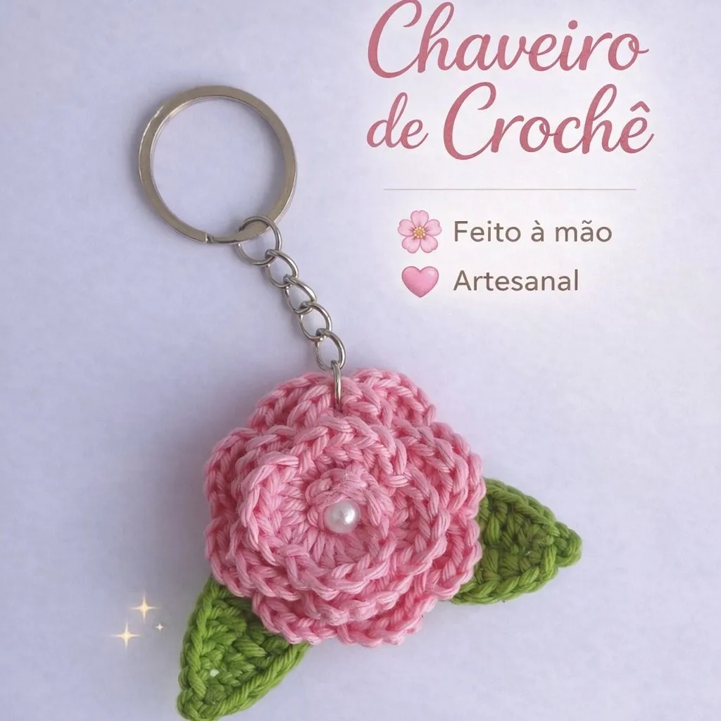 Chaveiro flor de crochê