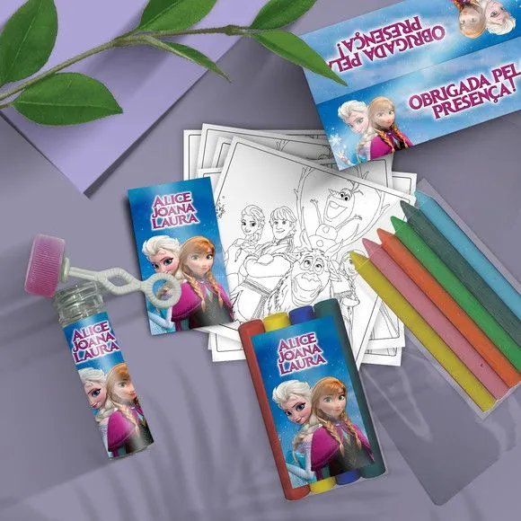 Kit Massinha + Giz + Bolha - Frozen Personalizado - artesanato feito à mão por Mi Papelaria Criativa