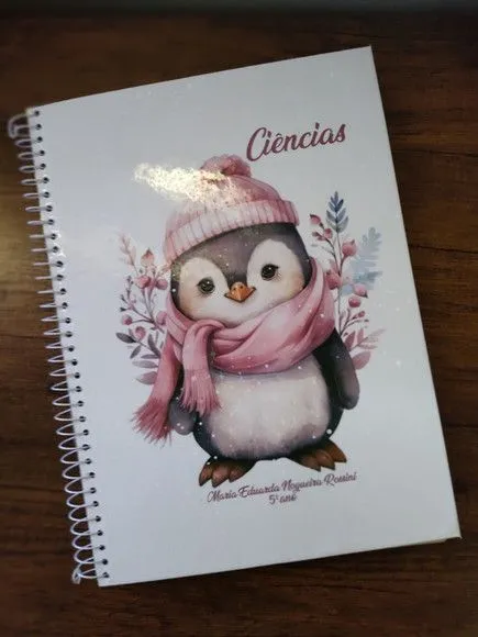 Caderno Capa Dura 1/4 (pequeno) Espiral 48fls - Pinguim Rosa