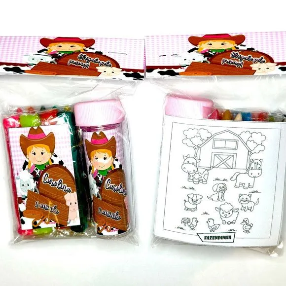 Kit Massinha + Giz + Bolha Fazendinha Personalizado - feito à mão por Mi Papelaria Criativa