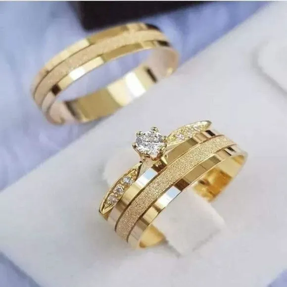 Alianças de Ouro 18k 6mm 6grs Casamento + Anel Solitário - artesanato feito à mão por TM JOIAS