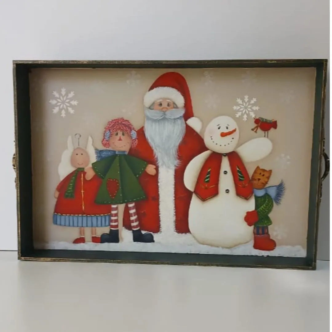 Bandeja Decorativa de Natal Amigos - artesanato de Flor Seca Casa e Ambiente