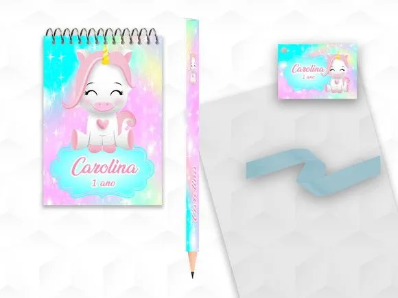 Bloquinho com Lápis Unicórnio Personalizado - artesanato feito à mão por creativitybynina
