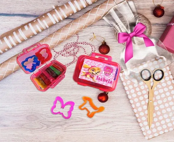 Mini Maleta com Massinhas Patrulha Canina Rosa Personalizada - feito à mão por Artmanha Lembrancinhas