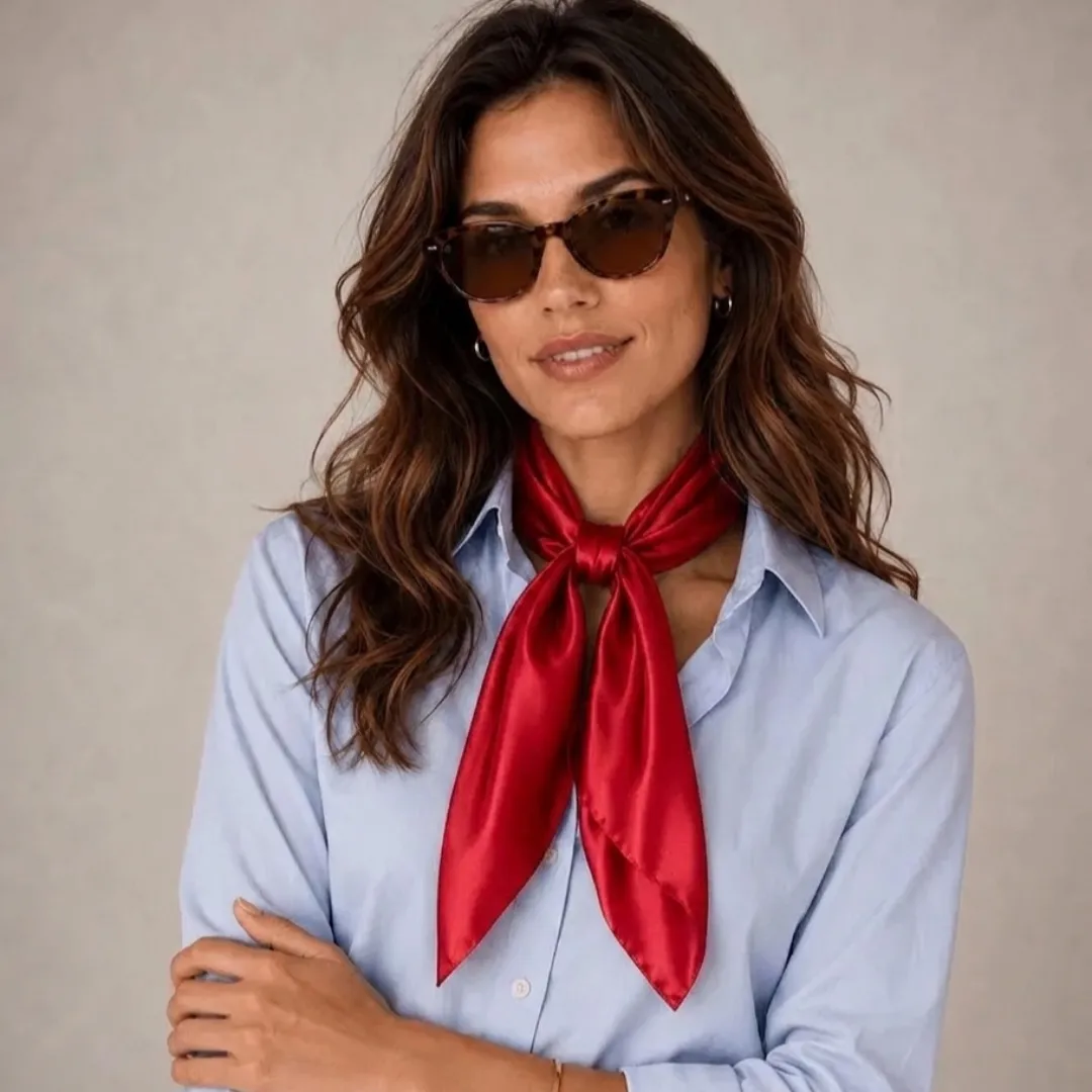 Lenço Vermelho Cetim 90x90cm Bandana Lenço de Pescoço Bolsa Acessório Feminino