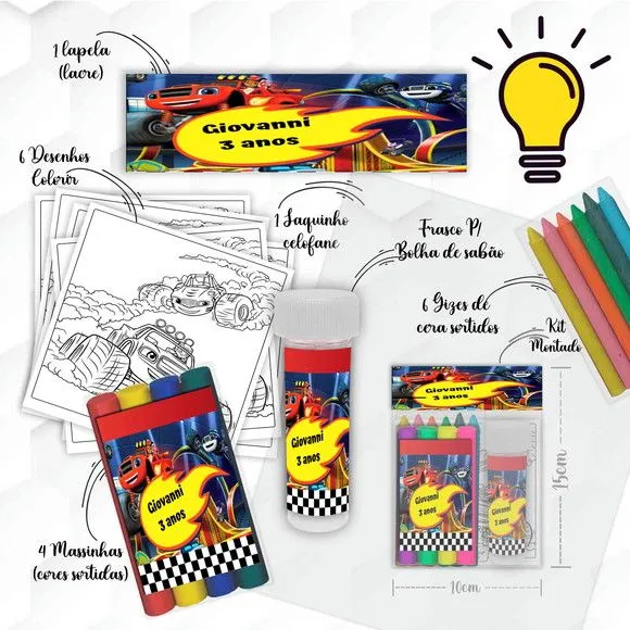 Kit Massinha + Giz + Bolha The Blaze Machine Personalizado - artesanato feito à mão por Mi Papelaria Criativa