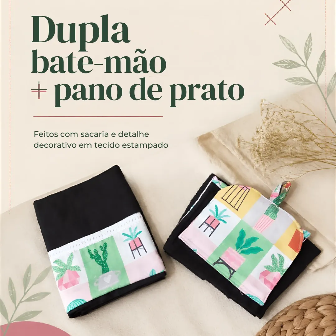 Kit 2 peças - Pano de prato e bate mão preto 1 - artesanato feito à mão por Djulik
