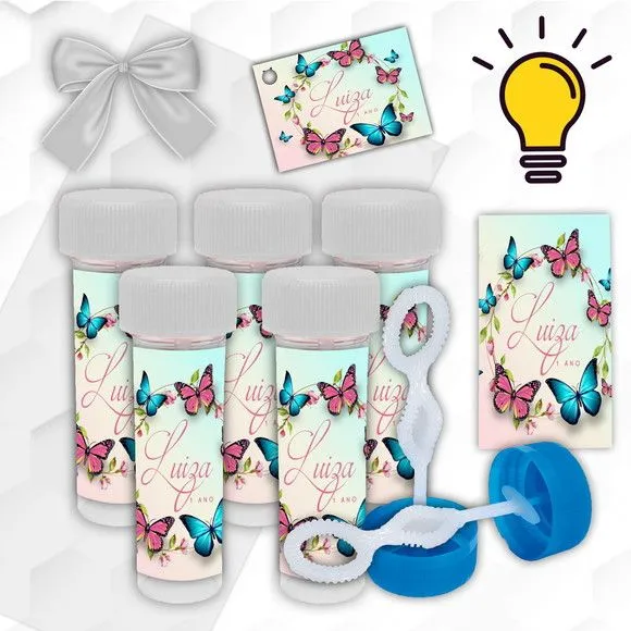 Bolinha de Sabão Borboletas Personalizada - artesanato feito à mão por Mi Papelaria Criativa