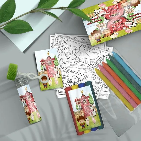 Kit Massinha + Giz + Bolha - Fazendinha Personalizado - feito à mão por Mi Papelaria Criativa