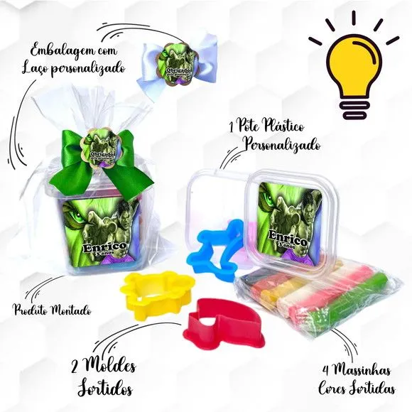 Massinha no Pote com Cortadores Hulk Personalizada - feito à mão por Mi Papelaria Criativa