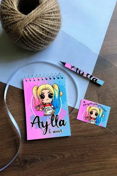 Bloquinho Arlequina Personalizado - artesanato feito à mão por Mi Papelaria Criativa