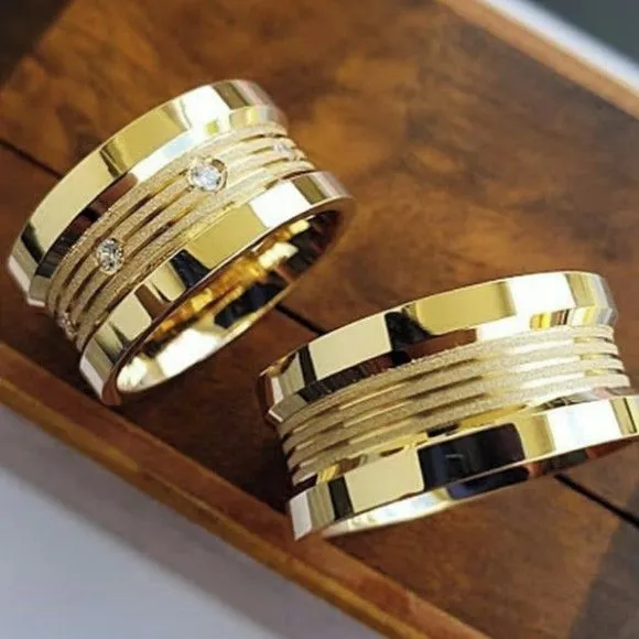 Alianças de Ouro 18k 10mm 18grs Casamento + Anel Solitário - artesanato feito à mão por TM JOIAS