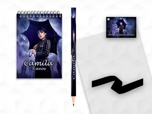 Bloquinho com Lápis Wandinha Personalizado - artesanato feito à mão por creativitybynina