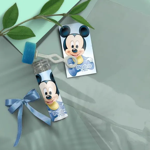Bolha de Sabão - Mickey Baby Personalizado - artesanato feito à mão por Mi Papelaria Criativa
