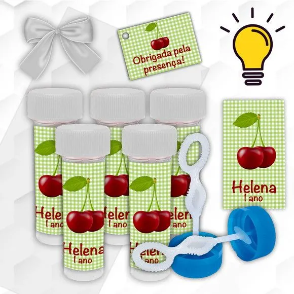 Bolinha de Sabão Cereja Personalizada - artesanato feito à mão por Mi Papelaria Criativa