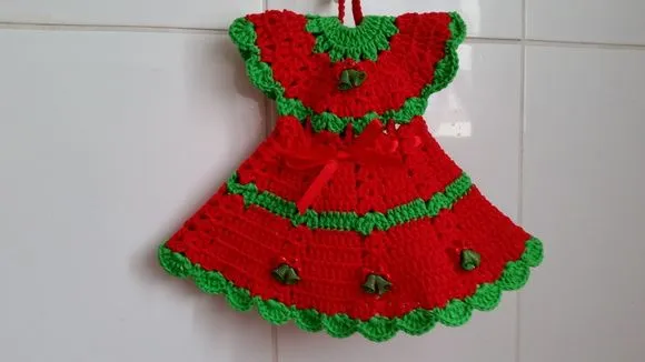 Pegador de Panelas Vestido Vermelho - Verde (20 cm x 15 cm ) - foto 5