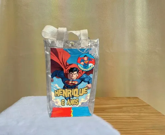 Sacola Transparente Superman Personalizado - artesanato de Artmanha Lembrancinhas