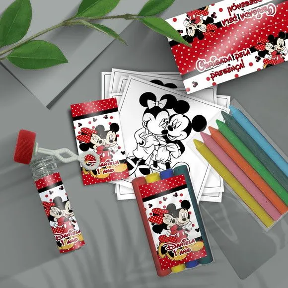 Kit Massinha + Giz + Bolha - Mickey e Minnie Personalizado - feito à mão por Mi Papelaria Criativa
