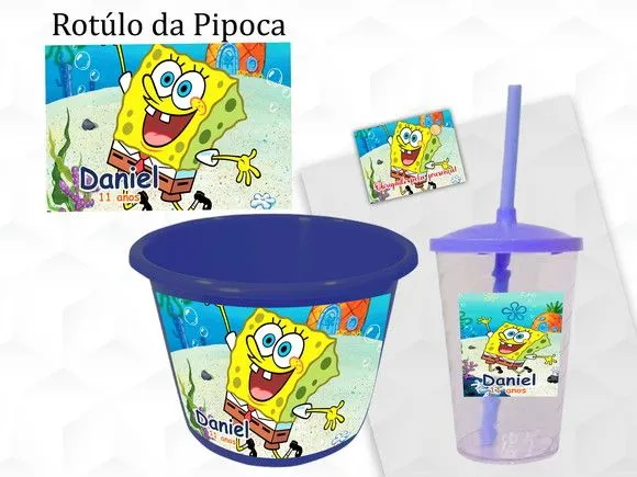 Kit Pipoca com Copo Bob Esponja Personalizado - feito à mão por creativitybynina