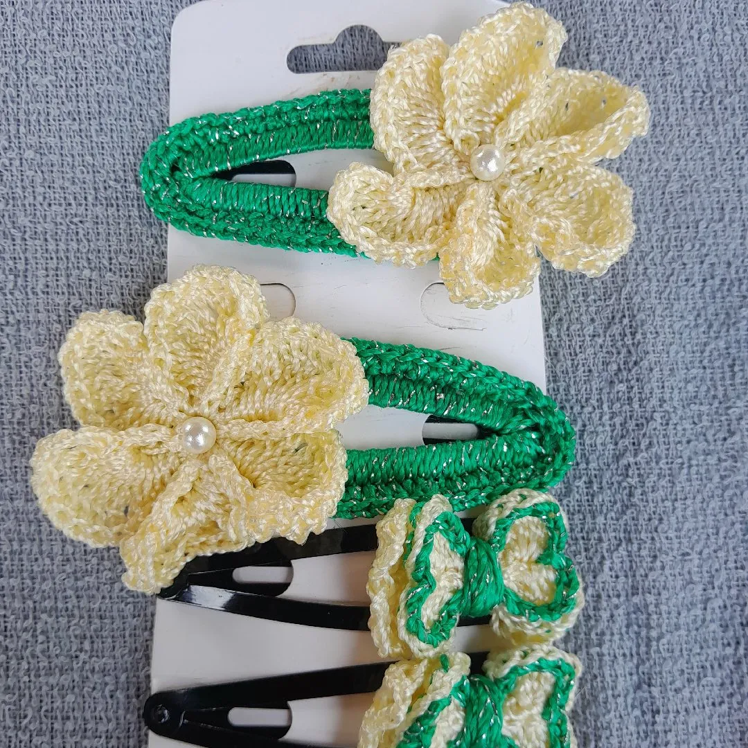 Kit Acessório Cabelo Crochê Linha de Seda Presilha Tic Tac Grande 5,5cm - 4 Peças - foto 3