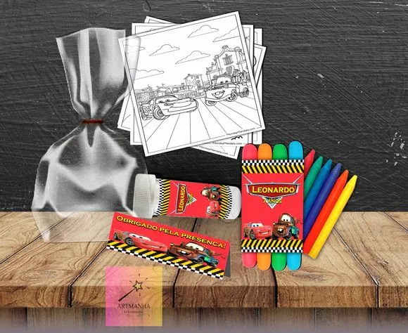 Kit Massinha + Giz + Bolha Carros Personalizado - artesanato feito à mão por Artmanha Lembrancinhas