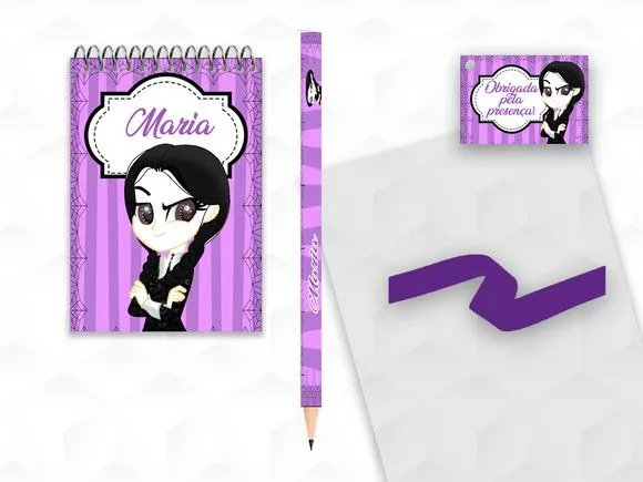 Bloquinho com Lápis Wandinha Personalizado - artesanato feito à mão por creativitybynina