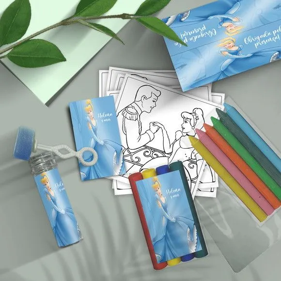 Kit Massinha + Giz + Bolha - Cinderela Personalizado - feito à mão por Mi Papelaria Criativa