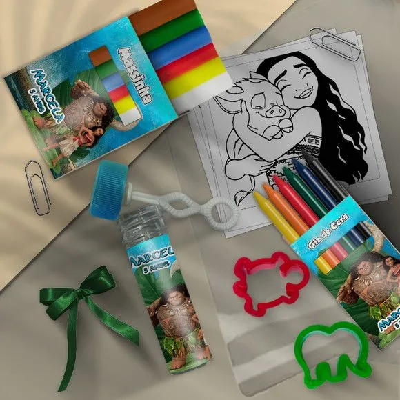 Kit Massinha Infantil Moana Personalizado - feito à mão por Mi Papelaria Criativa