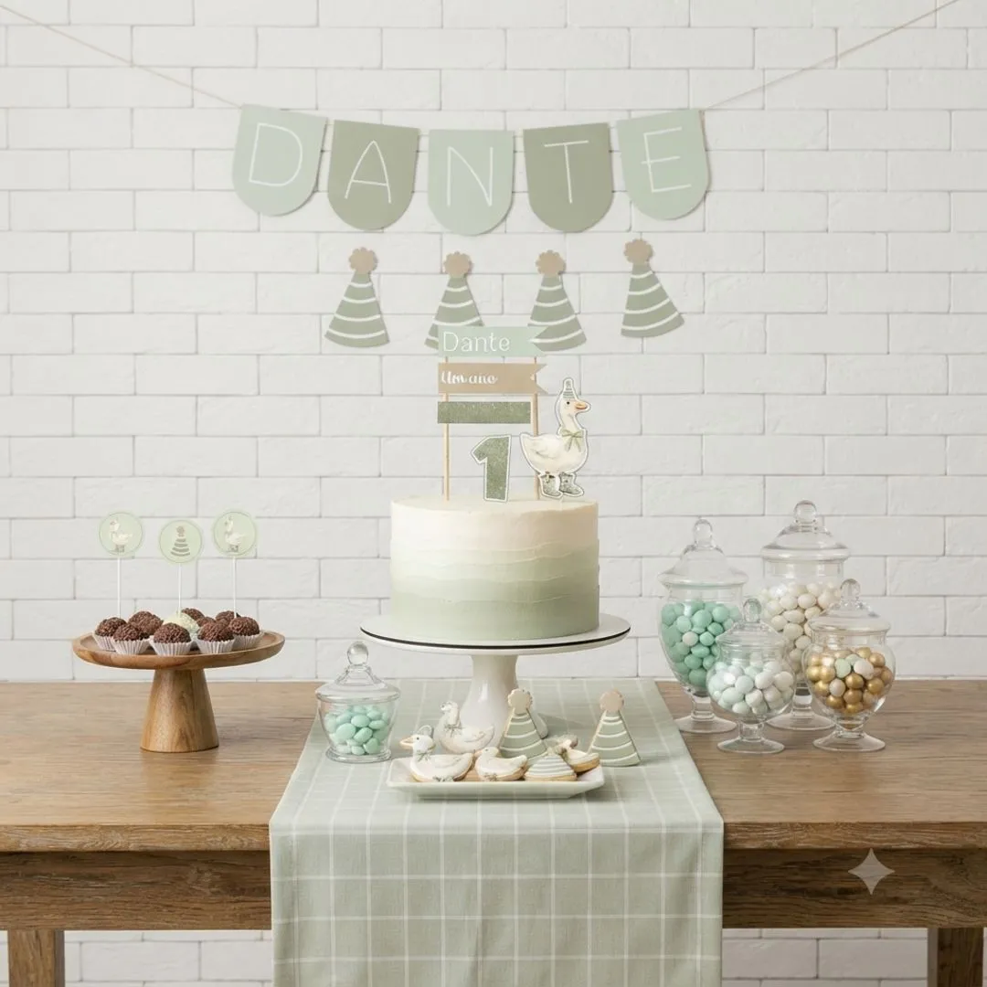 Kit Festa Personalizada Patinho Verde Decoração Festa Infantil Minimalista - artesanato feito à mão por Ateliê Lembranças de Mãe