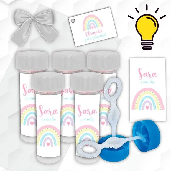 Bolinha de Sabão Arco Íris Personalizada - artesanato feito à mão por Mi Papelaria Criativa