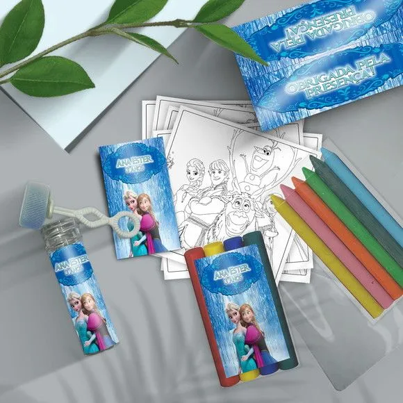 Kit Massinha + Giz + Bolha - Frozen Personalizado - feito à mão por Mi Papelaria Criativa