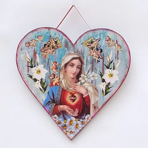 Quadro Sagrado Coração de Maria - artesanato de Estudio Bananeira