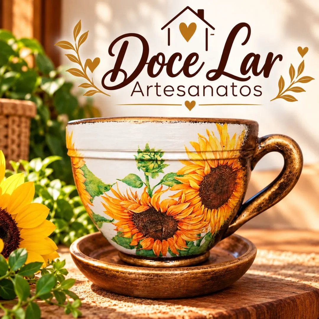 Vaso de Planta Tipo Xícara de Cerâmica Tamanho Médio Artesanal Rústica Girassol - foto 2