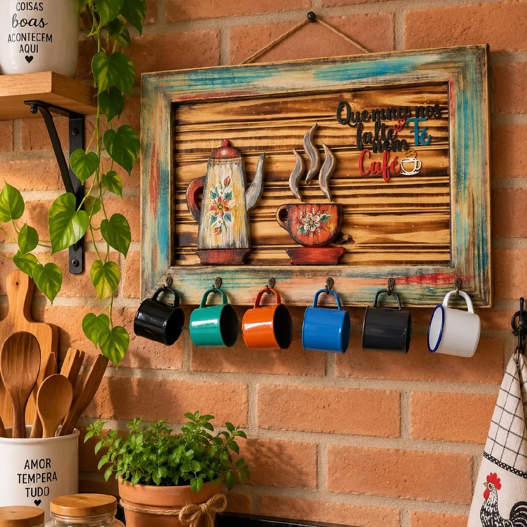 Porta xicaras rústico - artesanato feito à mão por Dalart Atelier