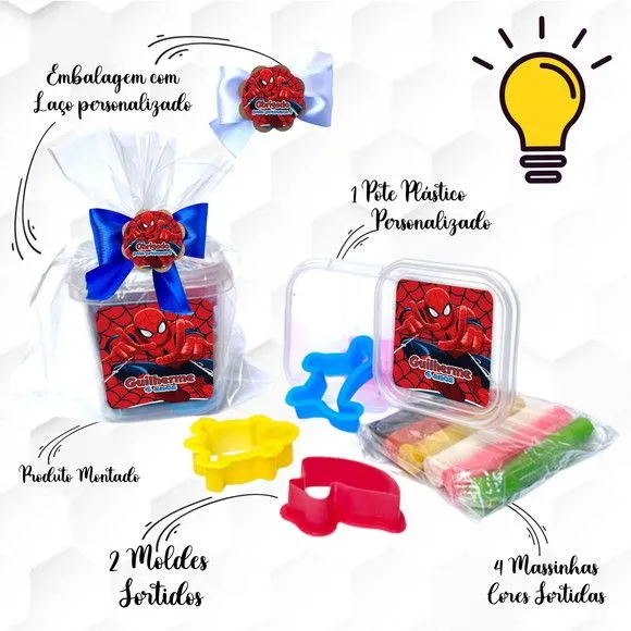 Massinha no Pote com Cortadores Homem Aranha Personalizada - artesanato feito à mão por Mi Papelaria Criativa