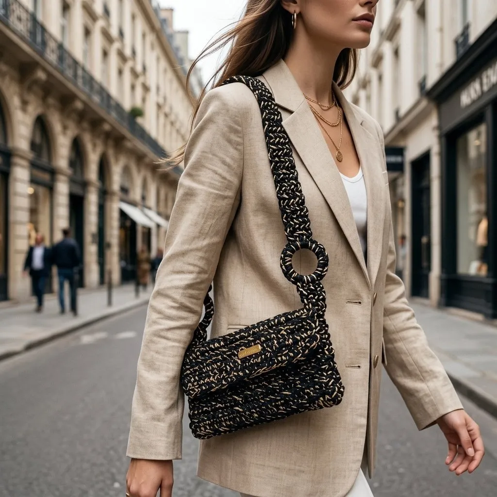 bolsa mochila transversal em fio de malha - foto 4