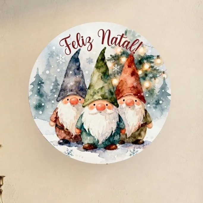 Placa decorativa MDF 35 cm Guirlanda de Natal enfeite de porta Duendes - foto 2