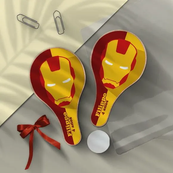 Raquete Ping Pong - Homem de Ferro Personalizada - feito à mão por Mi Papelaria Criativa
