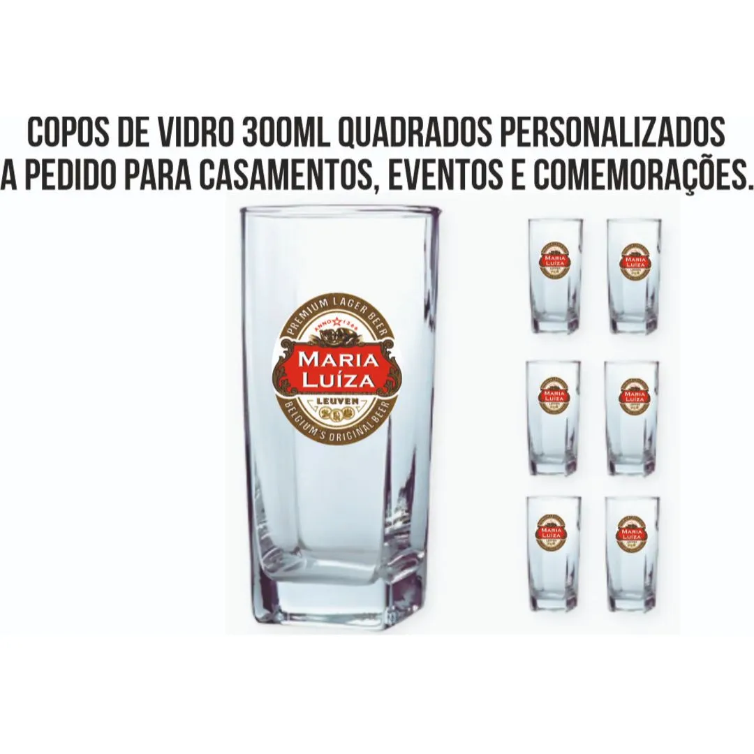 Copo de Vidro Quadrado de 300 Ml Personalizados a pedido do cliente para Eventos e Casamentos
