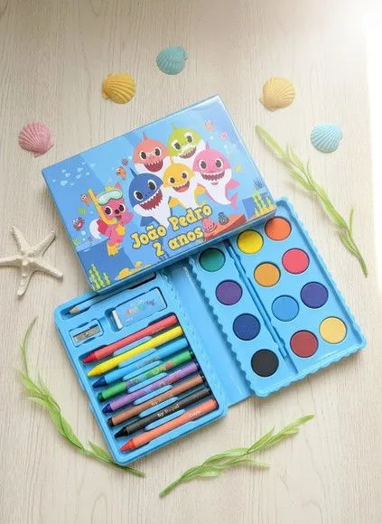 Estojo de Pintura - Baby Shark Personalizado - artesanato feito à mão por Mi Papelaria Criativa