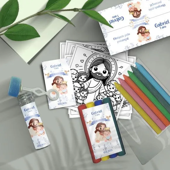 Kit Massinha + Giz + Bolha - Jesus Personalizado - feito à mão por Mi Papelaria Criativa