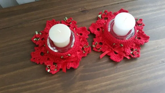 Conjunto de Porta Velas em Crochê - Vermelho - foto 3