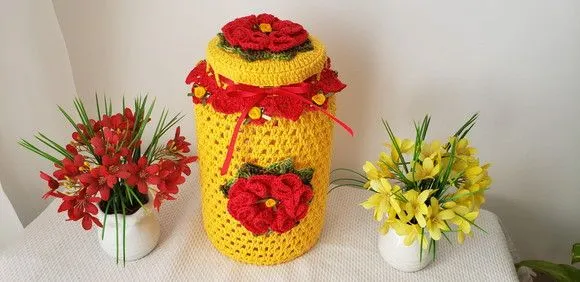 Capa para Pote de Conserva 3200 ml Crochê Amarelo - foto 2
