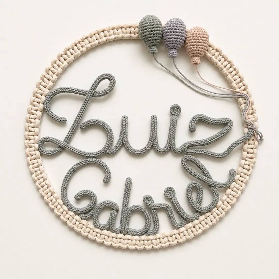 Porta Maternidade Balões + Nome Personalizado em tricotin Guirlanda Macrame - foto 6