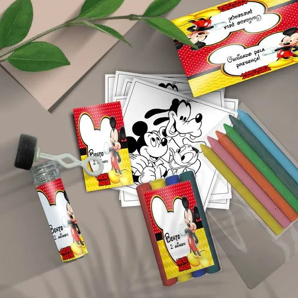 Kit Massinha + Giz + Bolha - Mickey Personalizado - feito à mão por Mi Papelaria Criativa