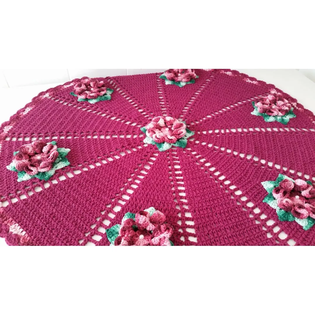 Toalha de Mesa com Aplicação Flores - Magenta 87 cm - foto 4