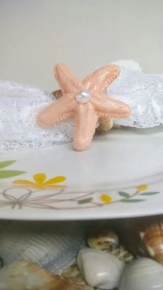 4 unid Porta guardanapo conchas estrelas do mar flor - foto 3