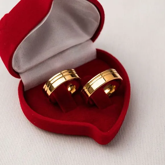 Par Alianças Noivado México 6mm Banhada + Anel Solitário - artesanato feito à mão por TM JOIAS