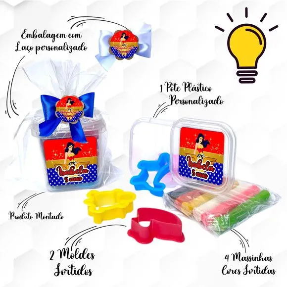 Massinha no Pote com Cortadores Mulher Mara Personalizada - feito à mão por Mi Papelaria Criativa